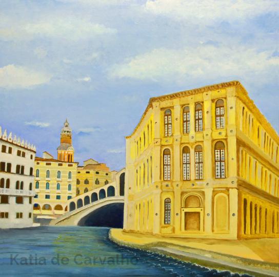 7) oil cotton rialto bridge and Camerlenghi palace 63x63cm (2004) 